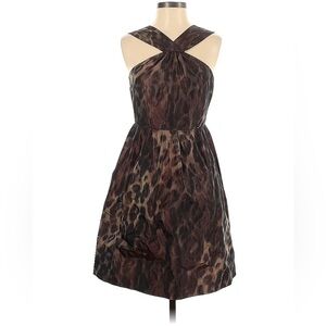 Banana Republic Leopard cocktail dress halter taffeta US4 w pockets elegant